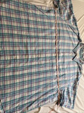 St. John Collection Plaid Button-Down Shirt in Teal and Purple